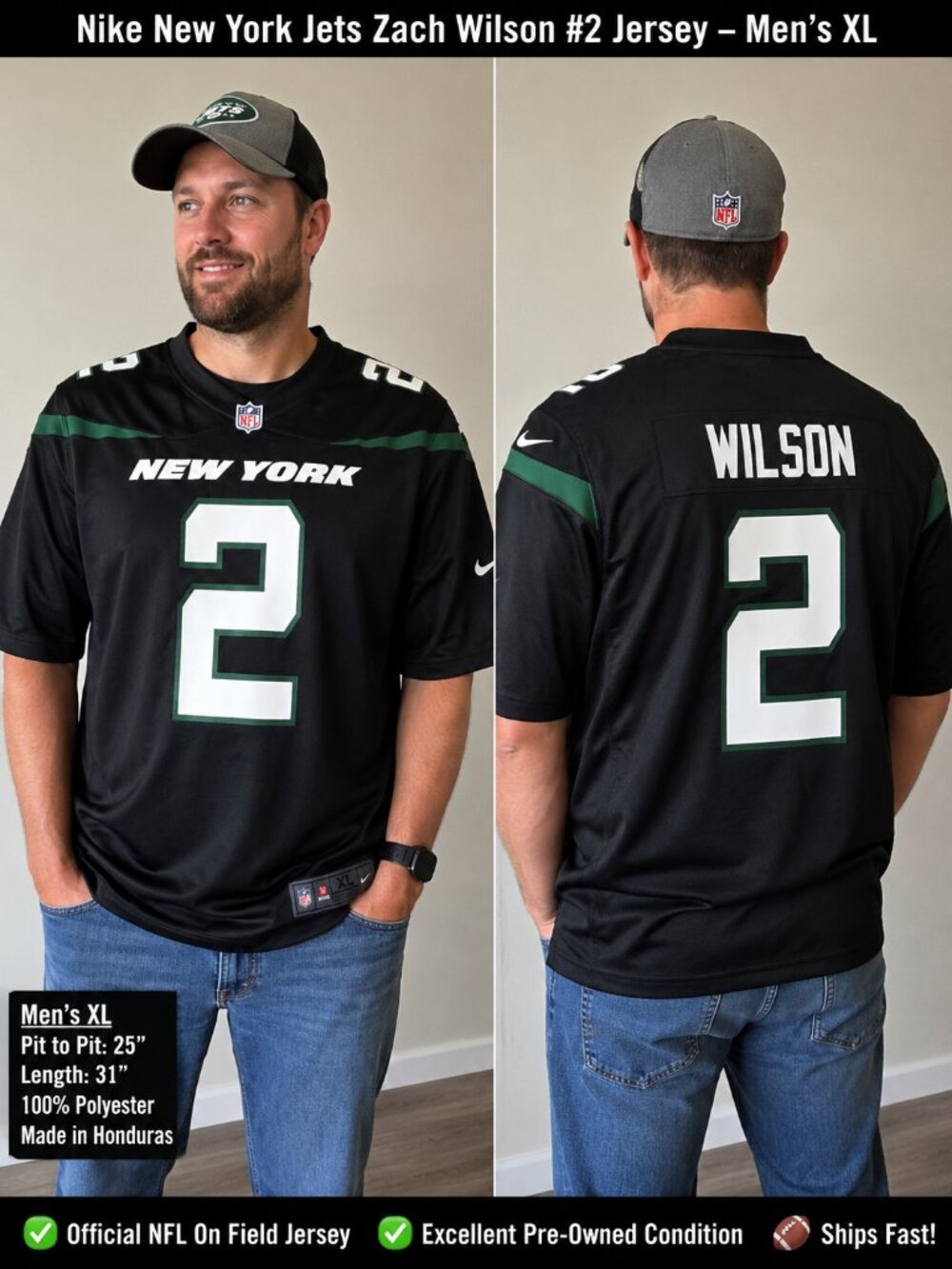 Nike New York Jets Zach Wilson #2 NFL On Field Jersey | Men's XL | Black